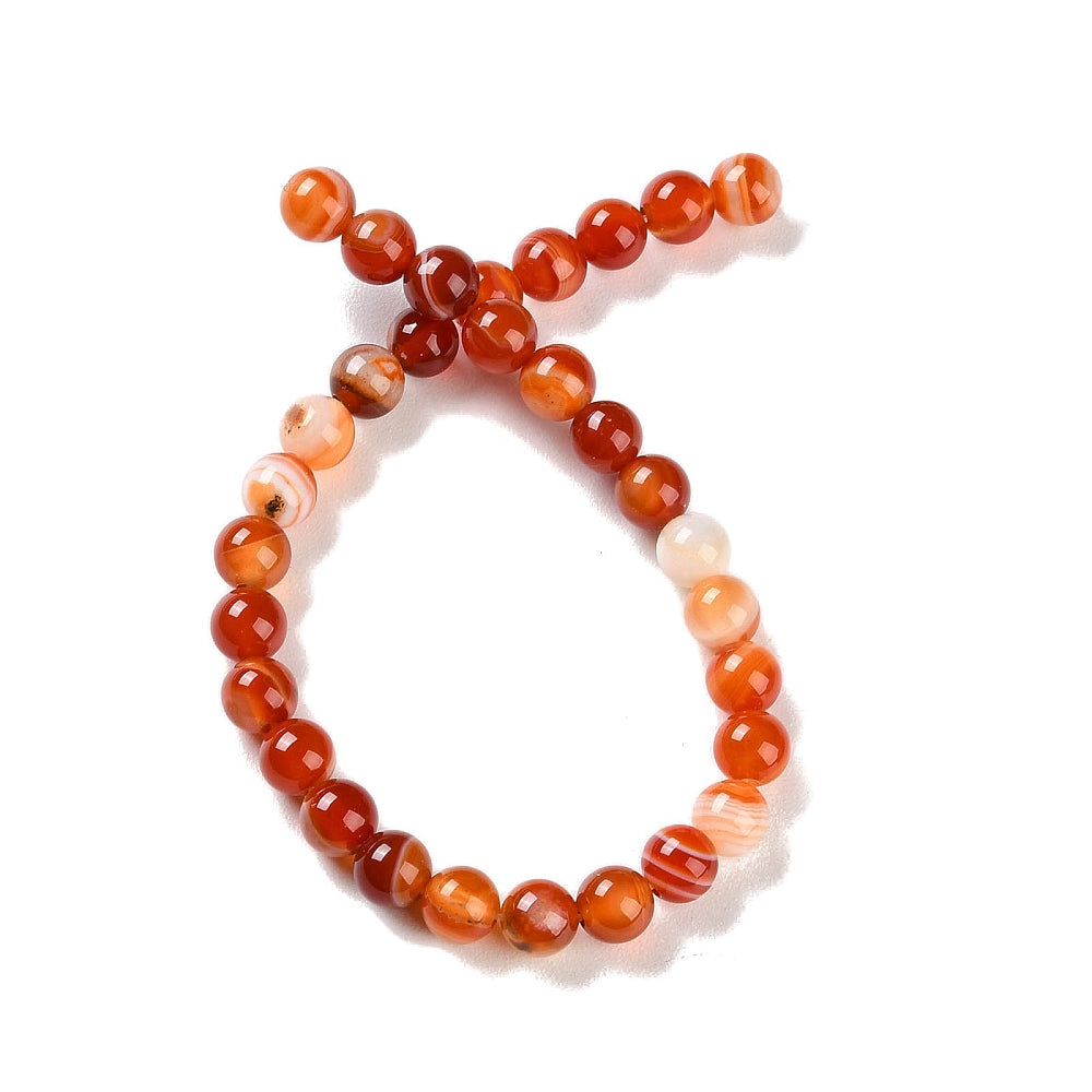 Orange Banded Agate Beads Plain Round 6mm Strand Of 30+
