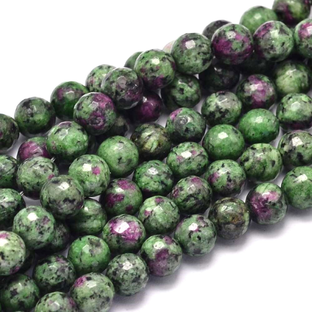 Green/Fuchsia Ruby In Zoisite Beads Faceted Round 6mm Strand Of 60+