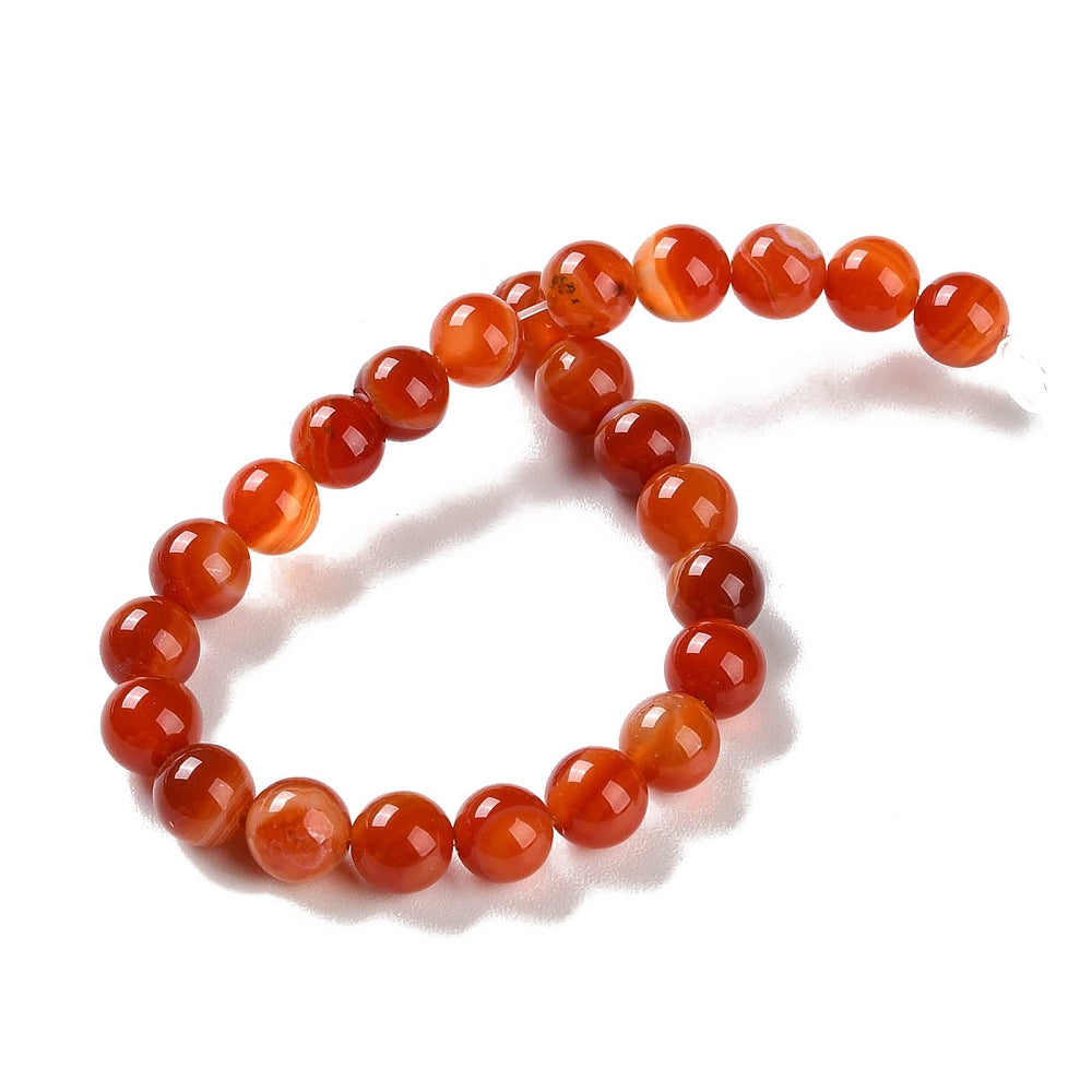 Orange Banded Agate Beads Plain Round 8mm Strand Of 22+