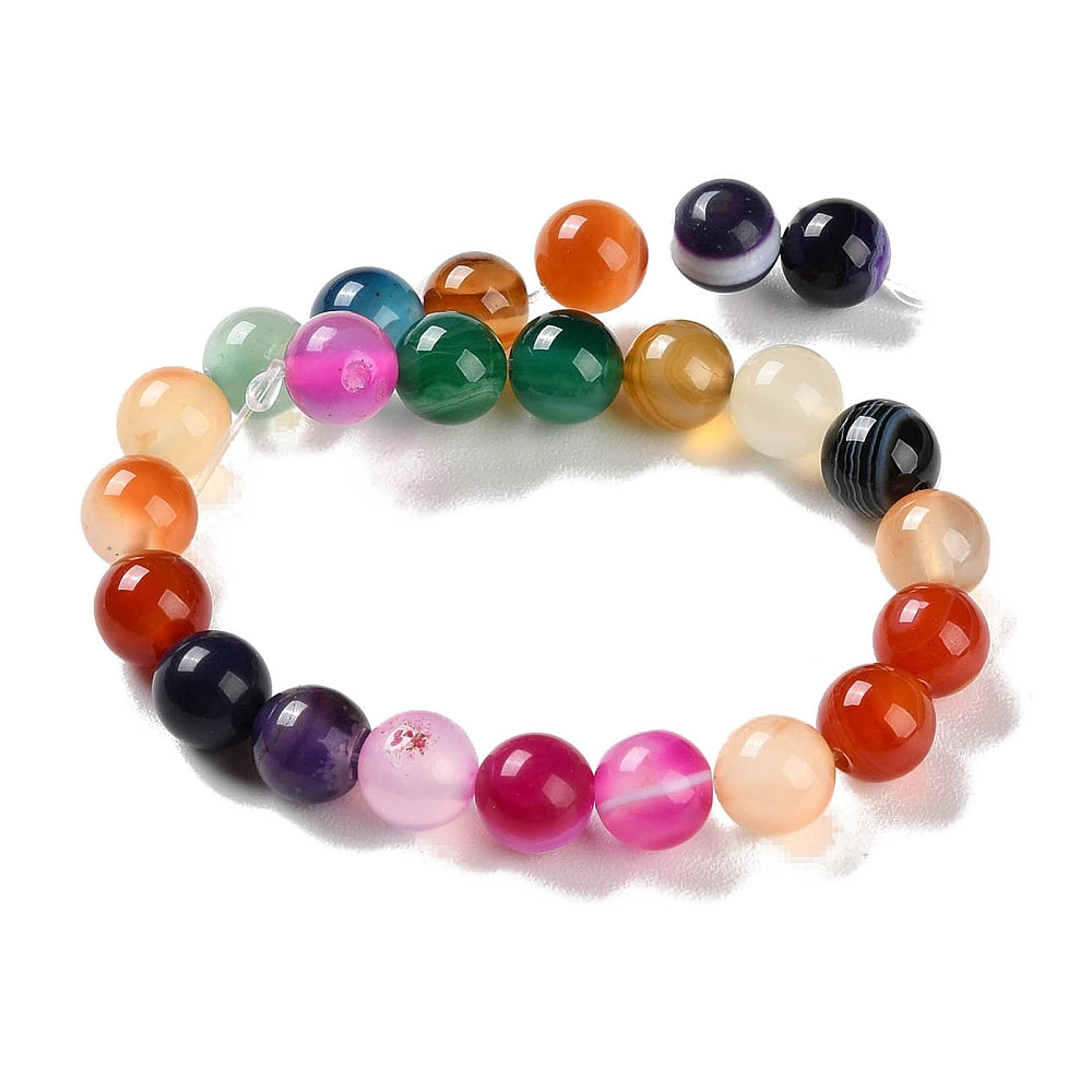 Mixed-Colour Banded Agate Beads Plain Round 8mm Strand Of 22+
