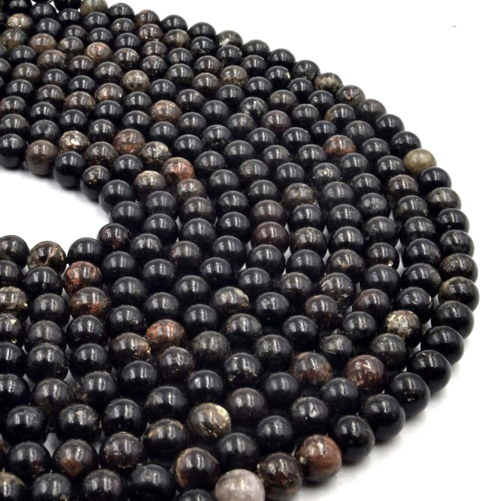 Dark Brown/Black Biotite Beads Plain Round 6mm Strand Of 65+