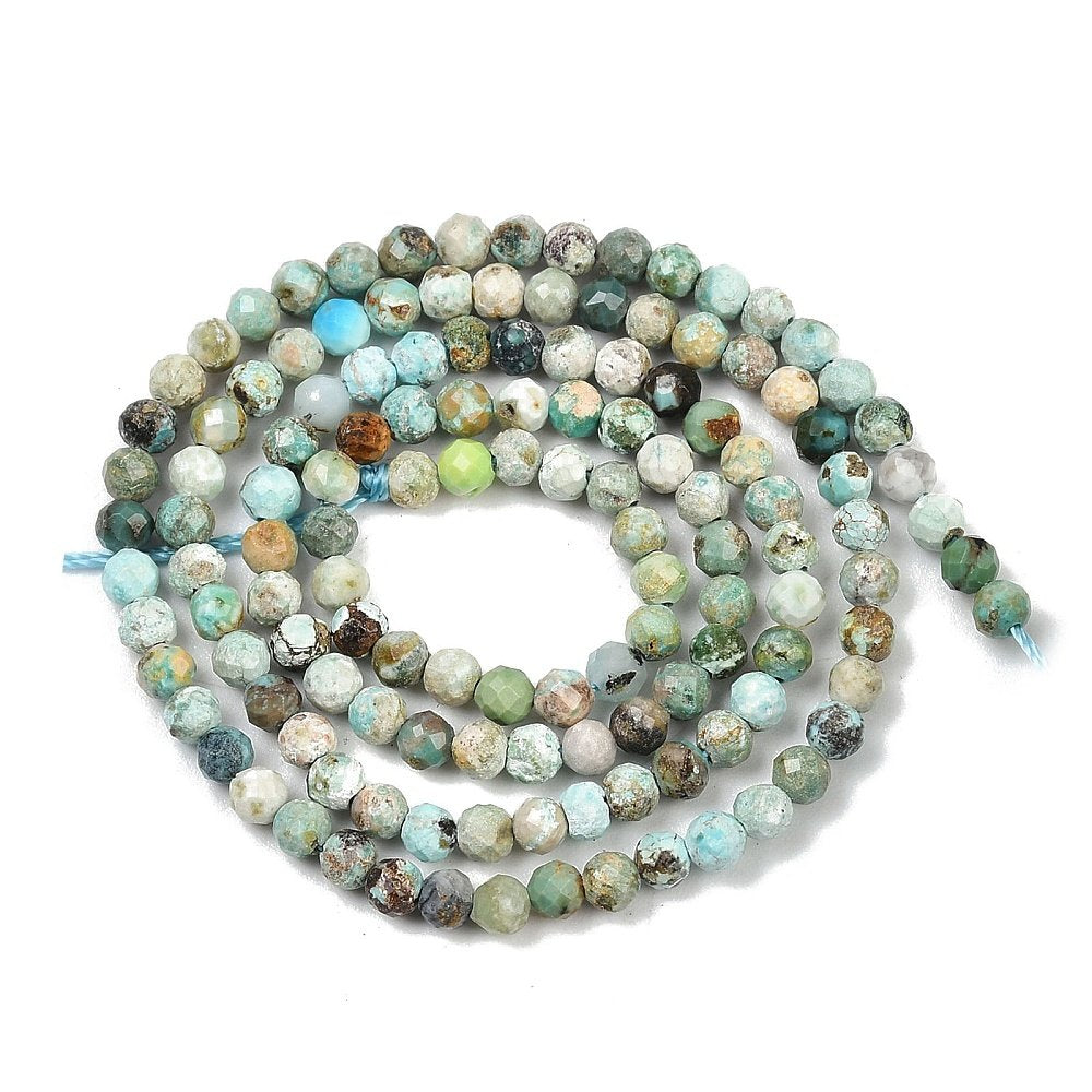 Blue/Brown Hubei Turquoise Beads Faceted Round 3mm Strand Of 120+