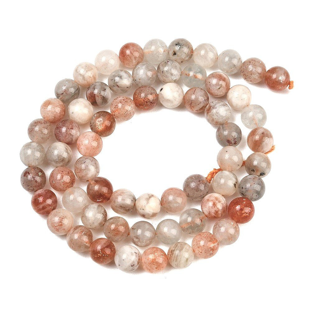 Grey/Pink Arusha Sunstone Beads Plain Round 6mm Strand Of 60+