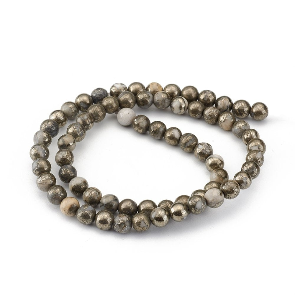 Gold/White Marcasite Pyrite Beads Plain Round 6mm Strand Of 58+