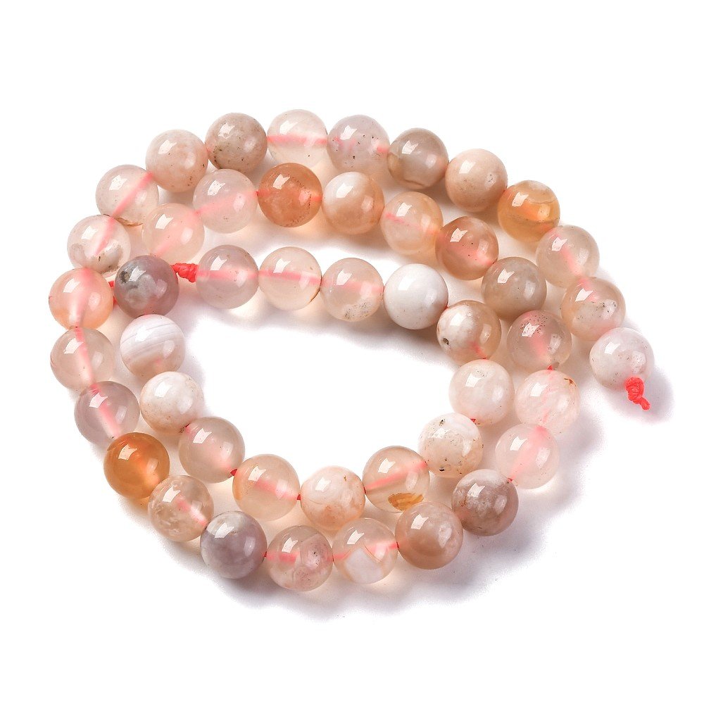 Pink Sakura Flower Agate Beads Plain Round 8mm Strand Of 44+