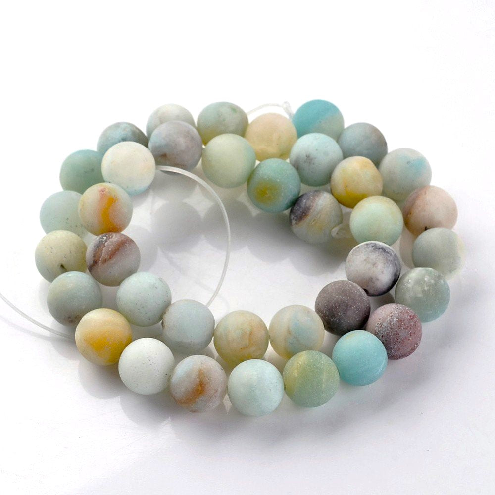 Multicolour Amazonite Beads Plain Round 8mm Frosted Strand Of 42+