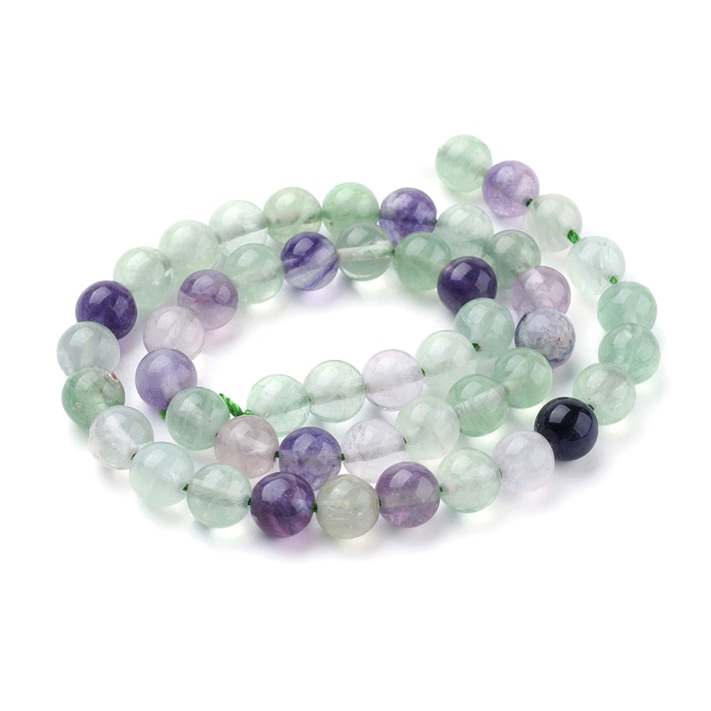 A strand of 90+ rainbow fluorite beads, green and purple in colour, 4mm in size, round shaped