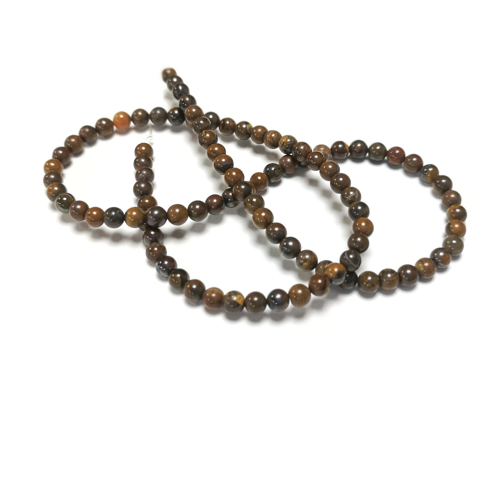Brown/Black Tiger Iron Beads Plain Round 4mm Strand Of 95+