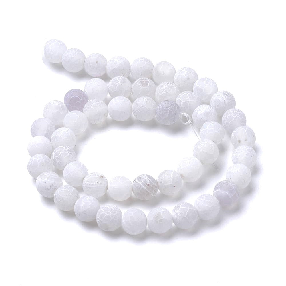 White Cracked Agate Beads Plain Round 8mm Frosted Strand Of 40+