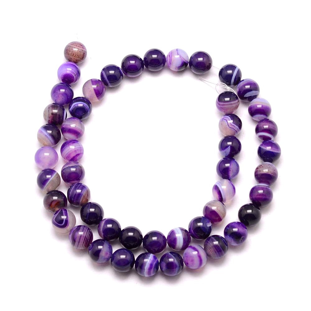 Purple Banded Agate Beads Plain Round 8mm Strand Of 45+