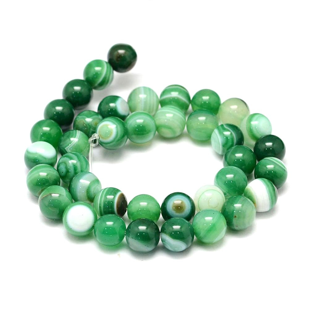 Dark Green Banded Agate Beads Plain Round 8mm Strand Of 40+