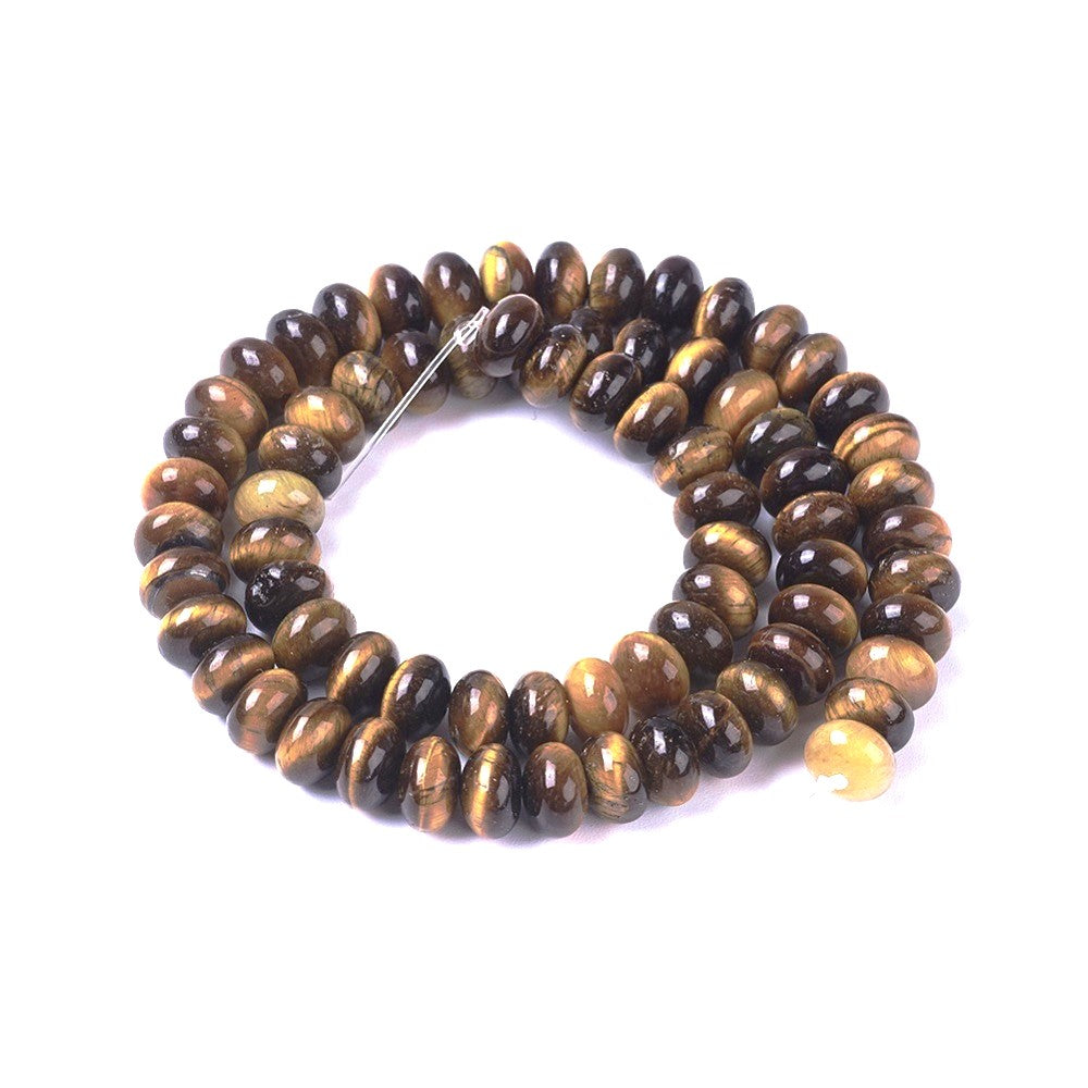 Yellow/Brown Tiger Eye Beads Plain Rondelle 5x8mm Strand Of 70+