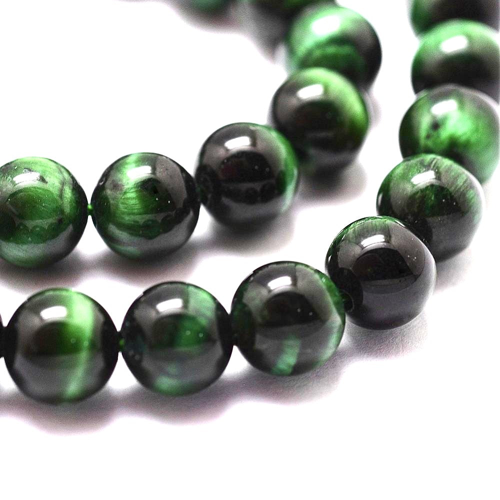 A strand of 60+ tiger eye beads, green and black in colour, 6mm in size, round shaped