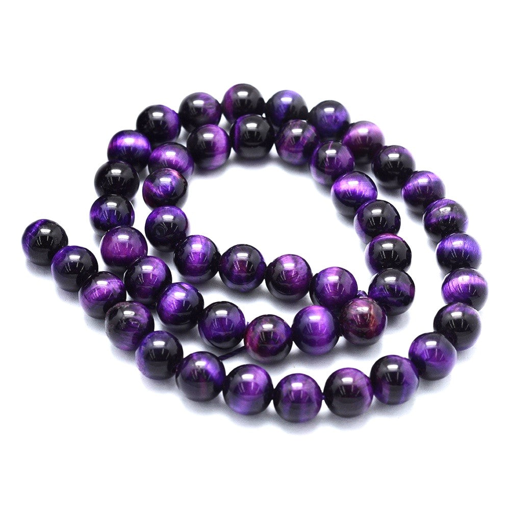 Purple/Black Tiger Eye Beads Plain Round 8mm Strand Of 40+