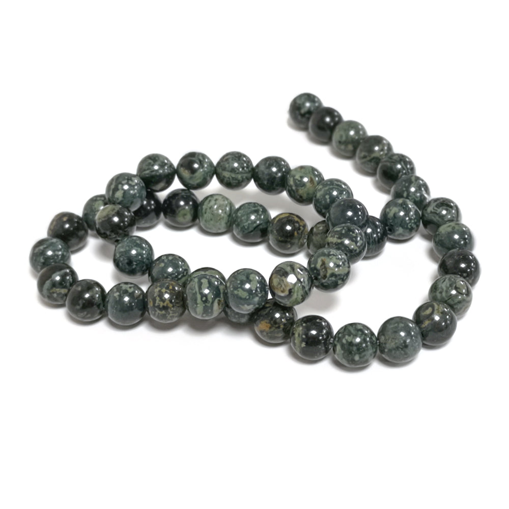 Green/Black Kambaba Jasper Beads Plain Round 8mm Strand Of 45+
