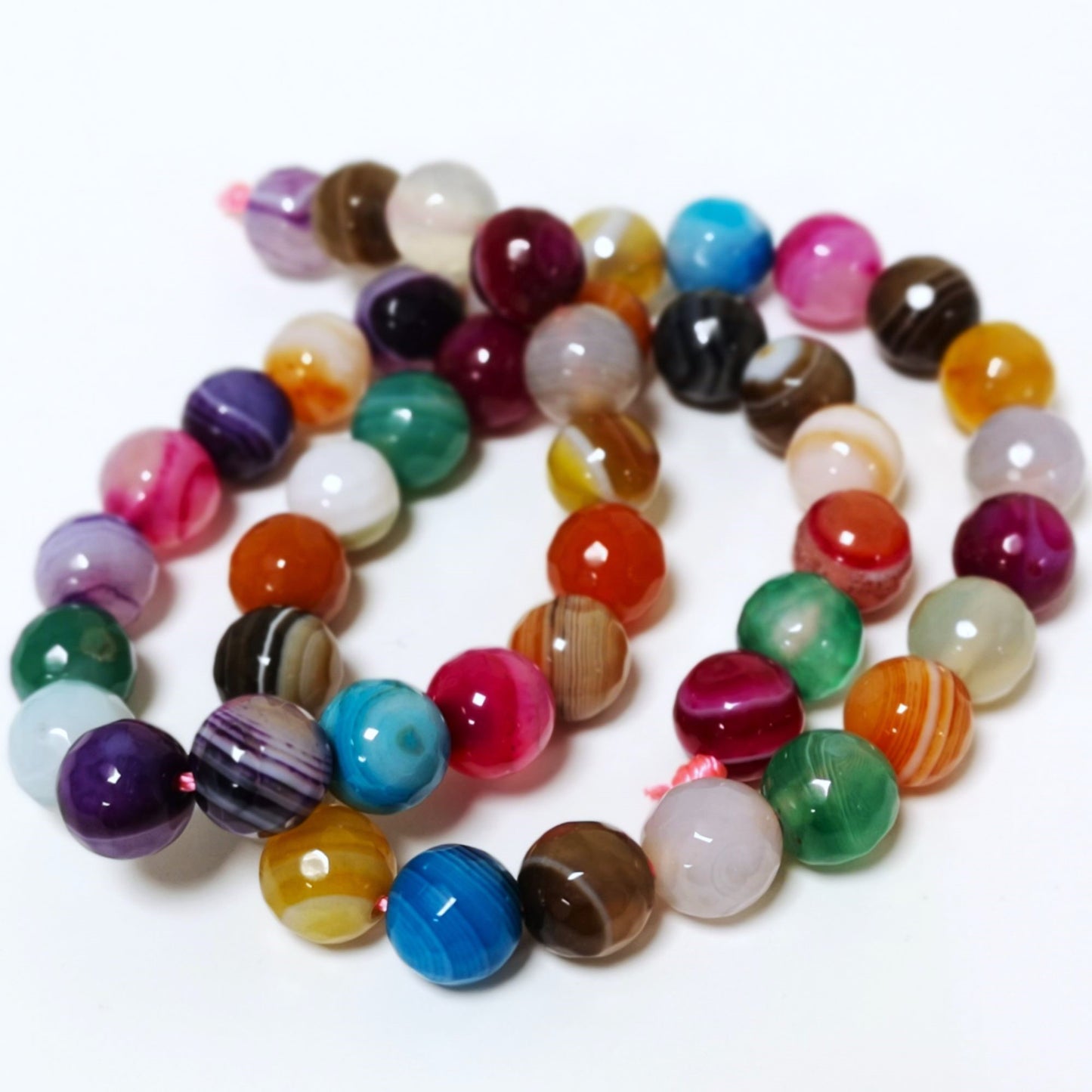 Mixed-Colour Banded Agate Beads Faceted Round 8mm Strand Of 45+
