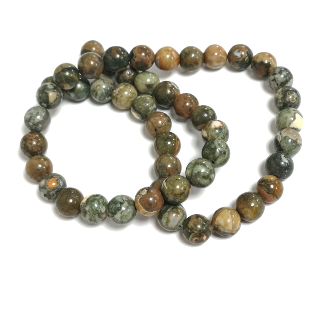 Green/Brown Rhyolite Beads Plain Round 8mm Strand Of 45+