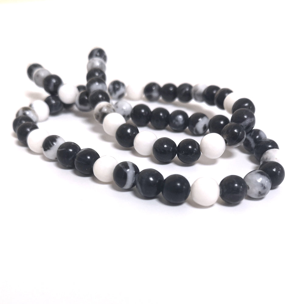 Black/White Mexican Jasper Beads Plain Round 6mm Strand Of 60+