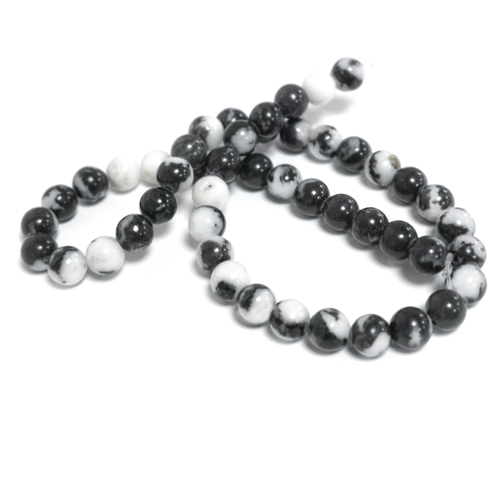 Black/White Mexican Jasper Beads Plain Round 8mm Strand Of 45+
