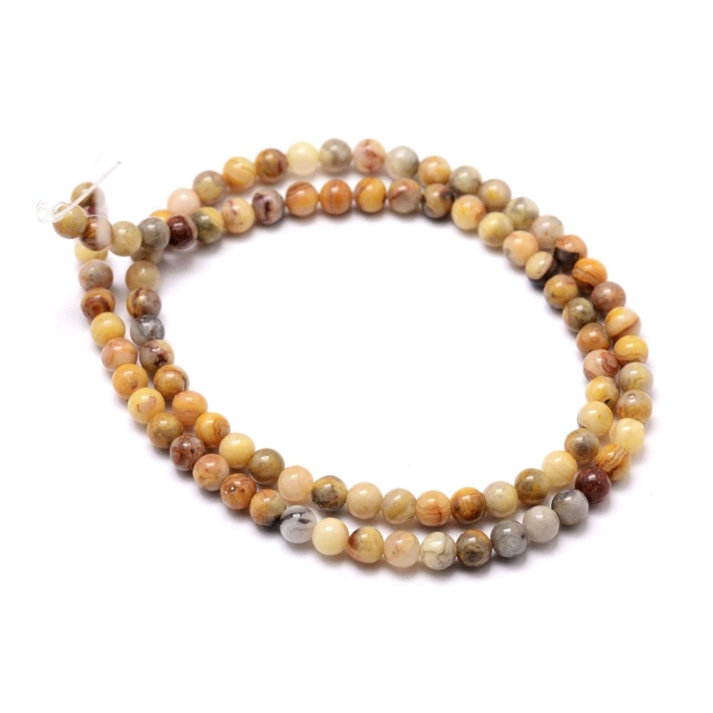 A strand of 95+ crazy lace agate beads, beige and grey in colour, 4mm in size, round shaped