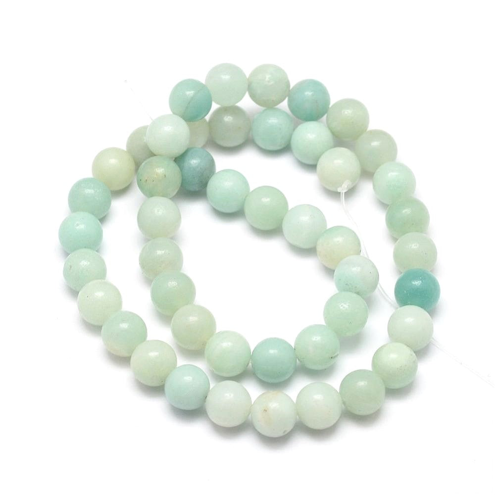 A strand of 45+ amazonite beads, pale green in colour, 8mm in size, round shaped