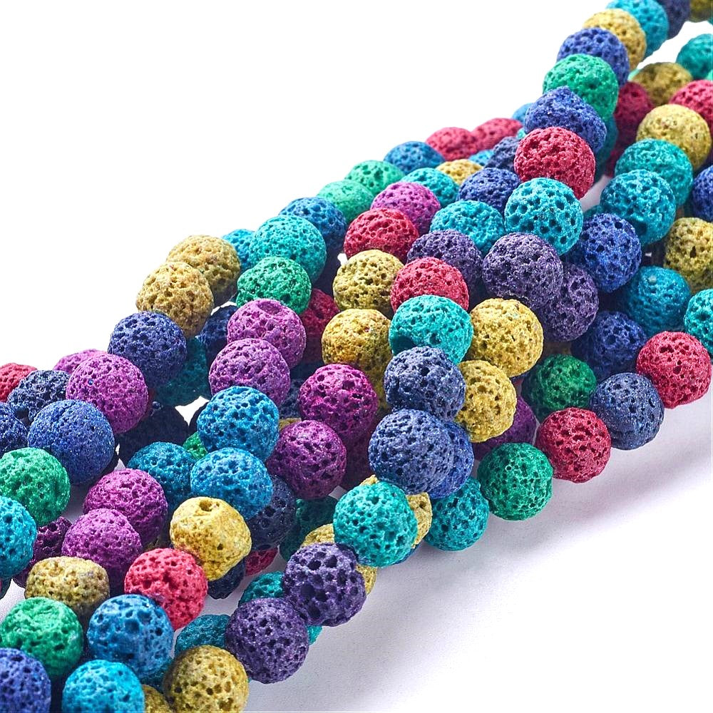 A strand of 40+ lava rock beads, mixed colours, 8mm in size, round shaped