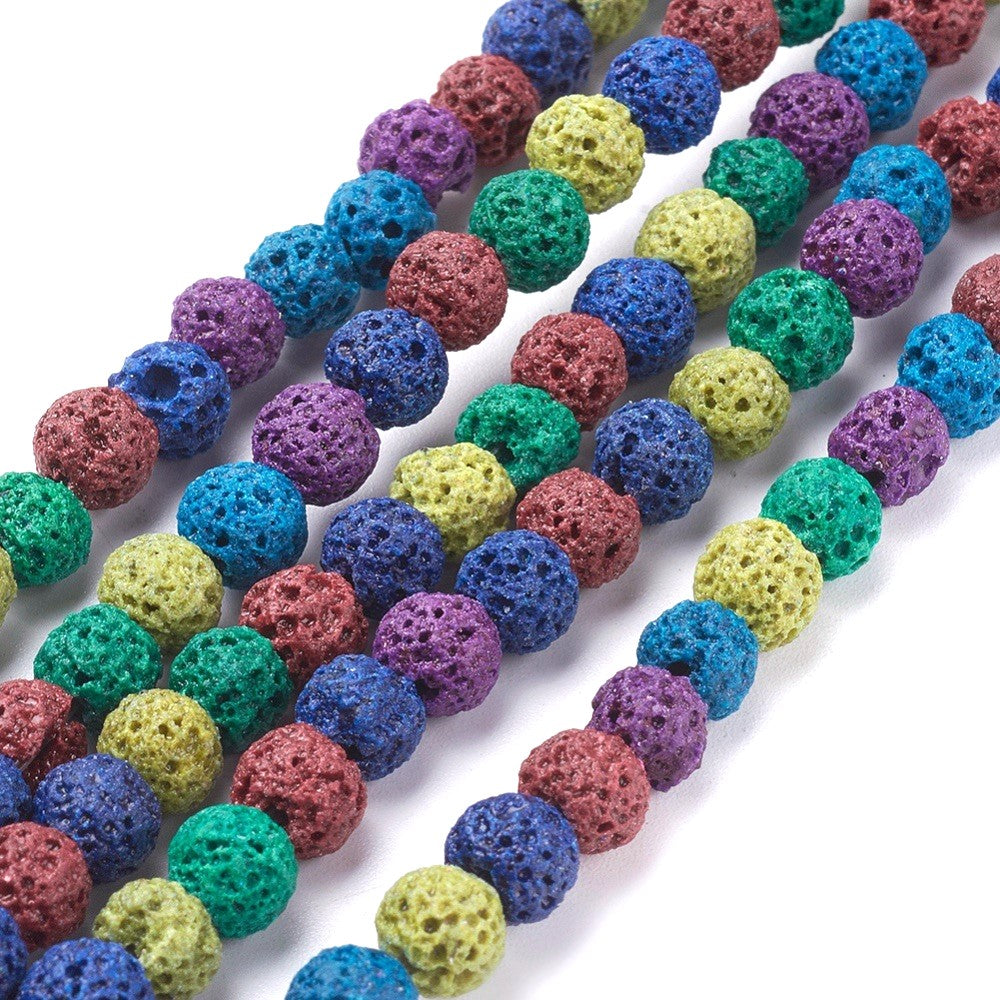A strand of 57+ lava rock beads, mixed colours, 6mm in size, round shaped