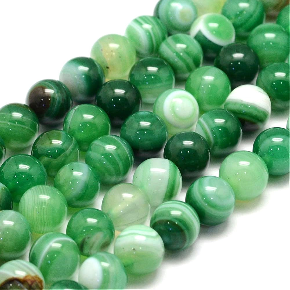 Dark Green/White Banded Agate Beads Plain Round 6mm Strand Of 60+