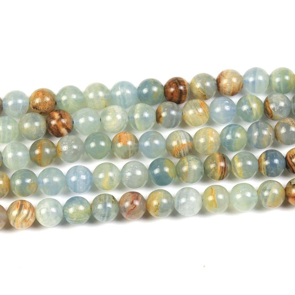 Blue/Brown Lemurian Aquatine Calcite Beads Plain Round 8mm Strand Of 45+
