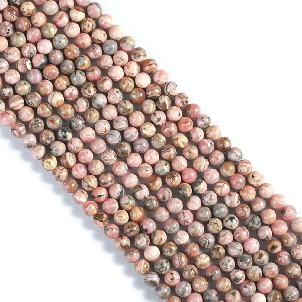 Pink/Grey Rhodochrosite Beads Plain Round 6mm Strand Of 60+