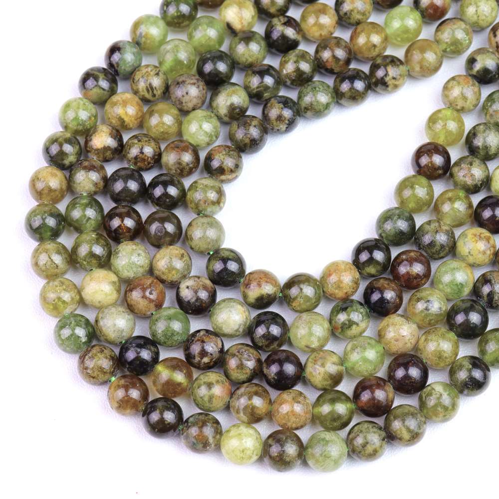 Green/Brown Grossular Garnet Beads Plain Round 6mm Strand Of 60+