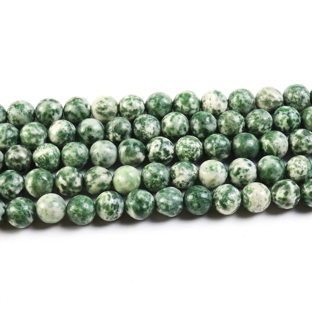Green/White Camouflage Jasper Beads Plain Round 8mm Strand Of 45+