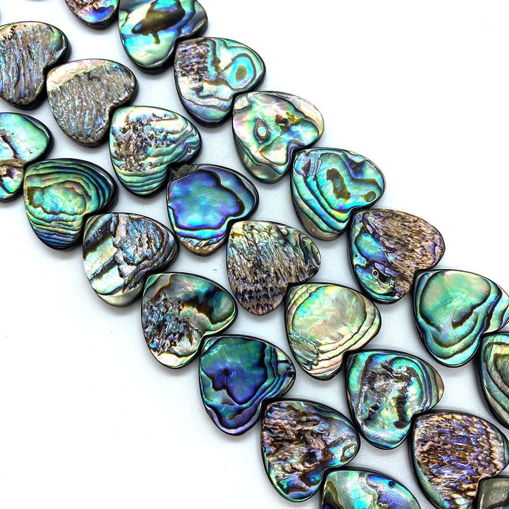 Blue/Green Abalone Paua Shell Beads Flat Heart 10mm Pack Of 10