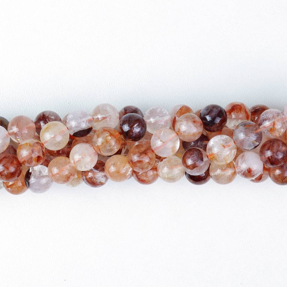 Red Hematite In Lodolite (Phantom Quartz) Beads Plain Round 8mm Strand Of 45+