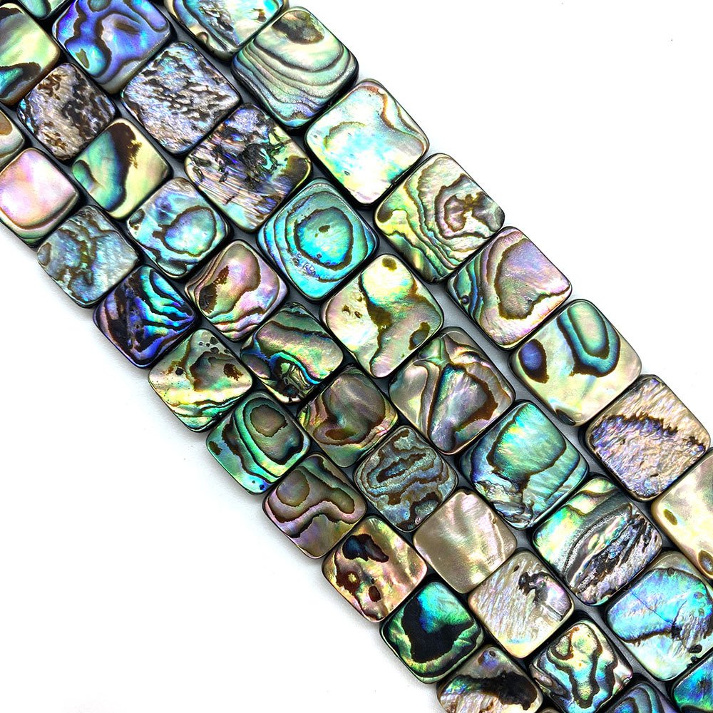 Blue/Green Abalone Paua Shell Beads Flat Square 8mm Pack Of 10