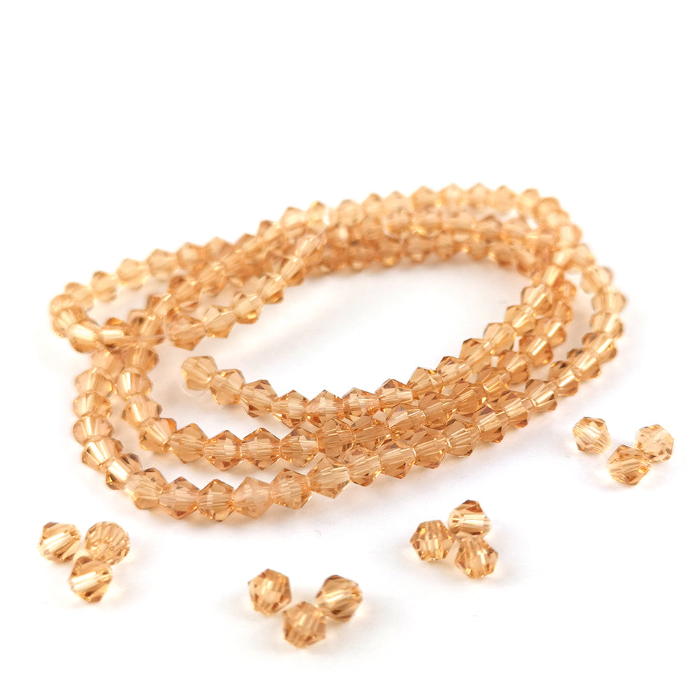 Champagne Czech Crystal Beads Faceted Bicone 3mm Strand Of 100+