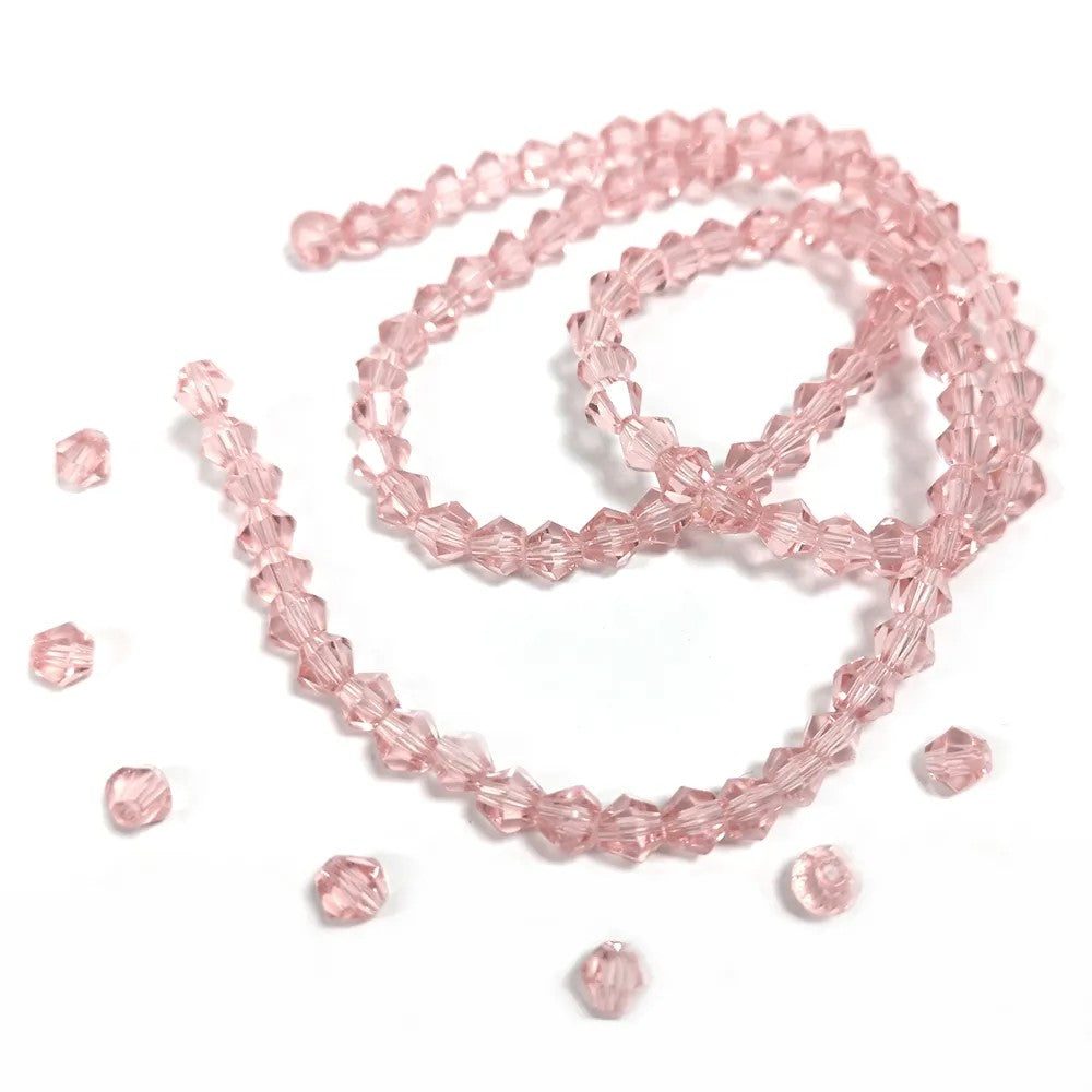 Pink Czech Crystal Beads Faceted Bicone 6mm Strand Of 47+