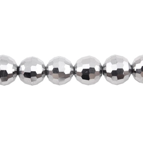Silver Czech Crystal Beads Faceted Round 6mm Strand Of 70+