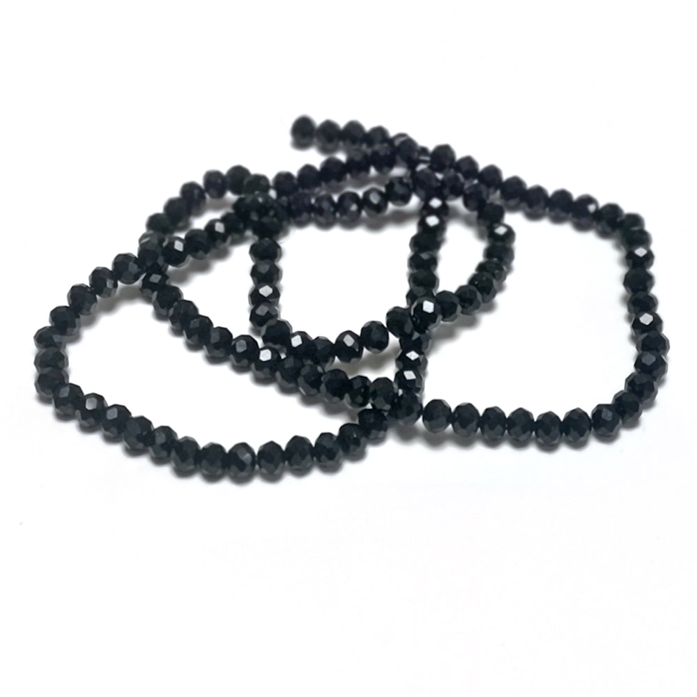 Black Czech Crystal Beads Faceted Rondelle 3x4mm Strand Of 120+