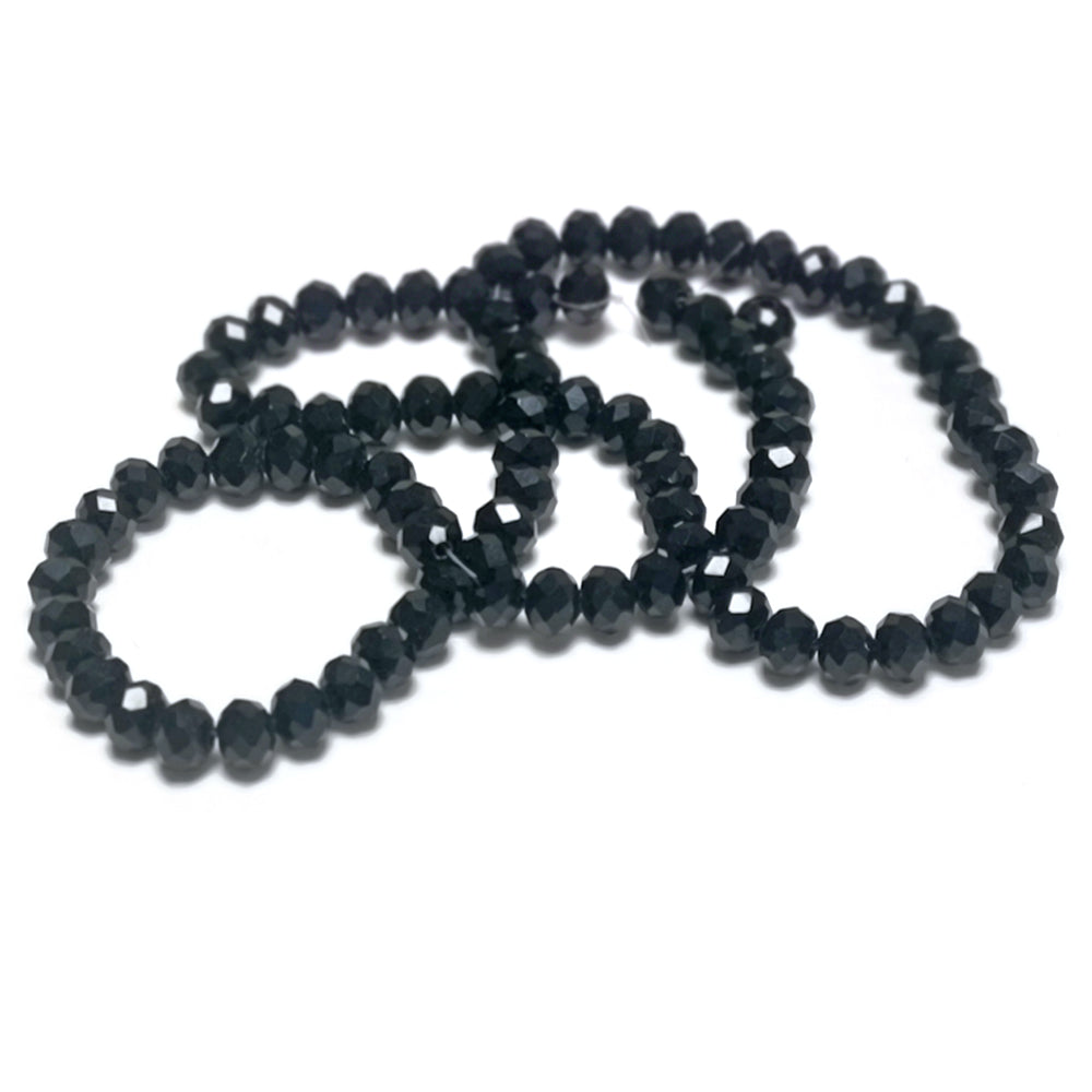 Black Czech Crystal Beads Faceted Rondelle 4x6mm Strand Of 87+