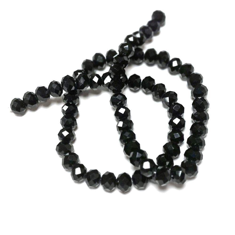 Black Czech Crystal Beads Faceted Rondelle 6x8mm Strand Of 63+