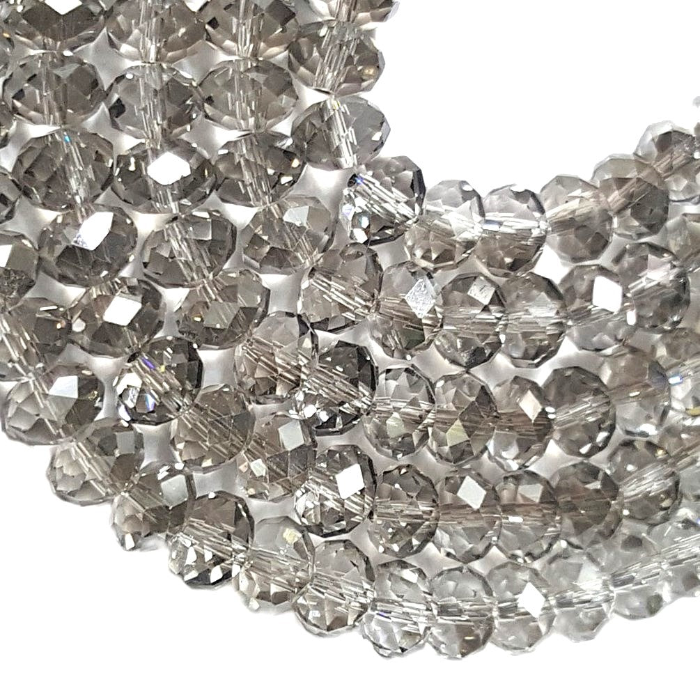 Grey Czech Crystal Beads Faceted Rondelle 4x6mm Strand Of 90+