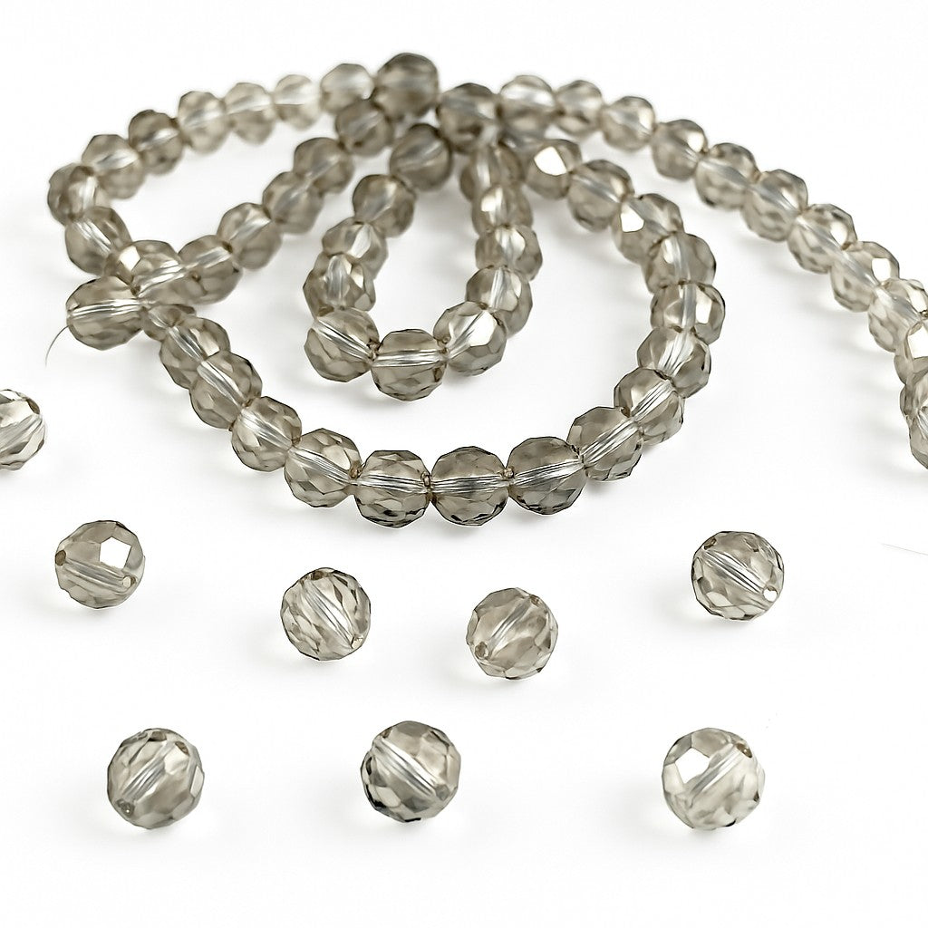 Grey Czech Crystal Beads Faceted Round 6mm Strand Of 70+