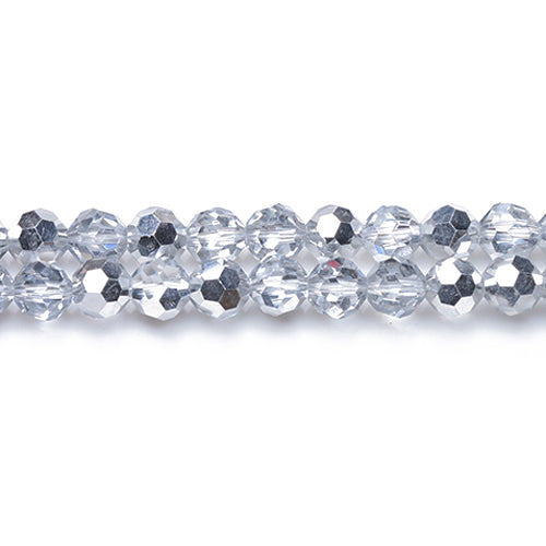 Silver/Clear Czech Crystal Beads Faceted Round 8mm Strand Of 70+