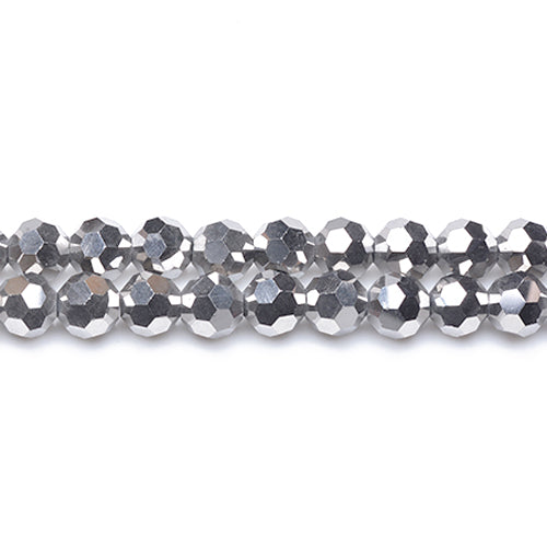 Silver Czech Crystal Beads Faceted Round 8mm Strand Of 70+