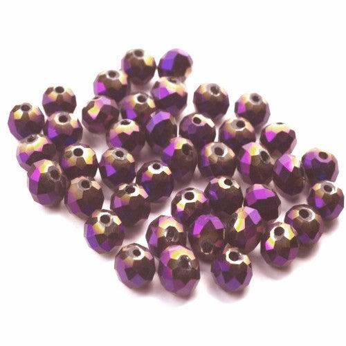 Purple Czech Crystal Beads Faceted Round 8mm Metallic Strand Of 70+