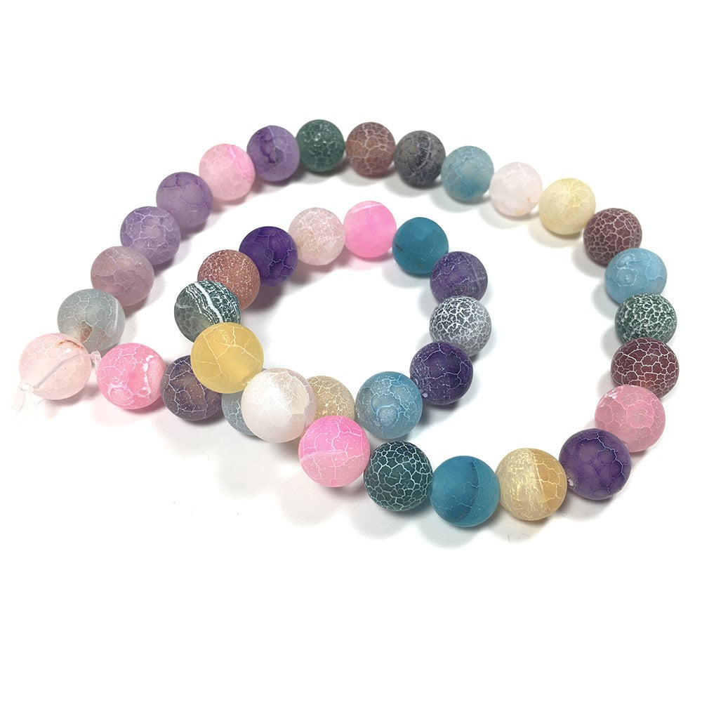 Mixed-Colour Cracked Agate Beads Plain Round 8mm Frosted Strand Of 45+