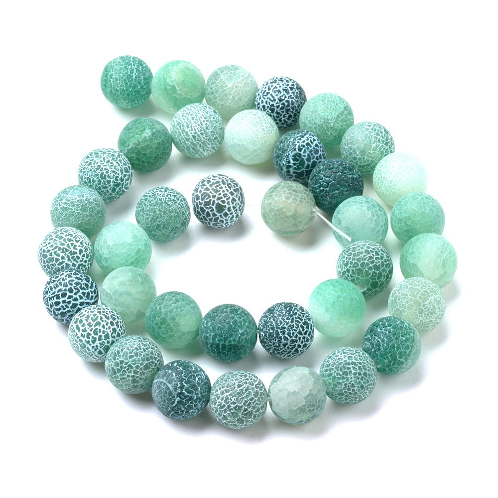 Green Cracked Agate Beads Plain Round 8mm Frosted Strand Of 45+
