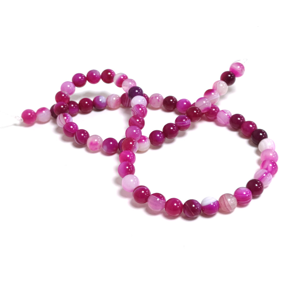 Fuchsia Banded Agate Beads Plain Round 6mm Strand Of 60+