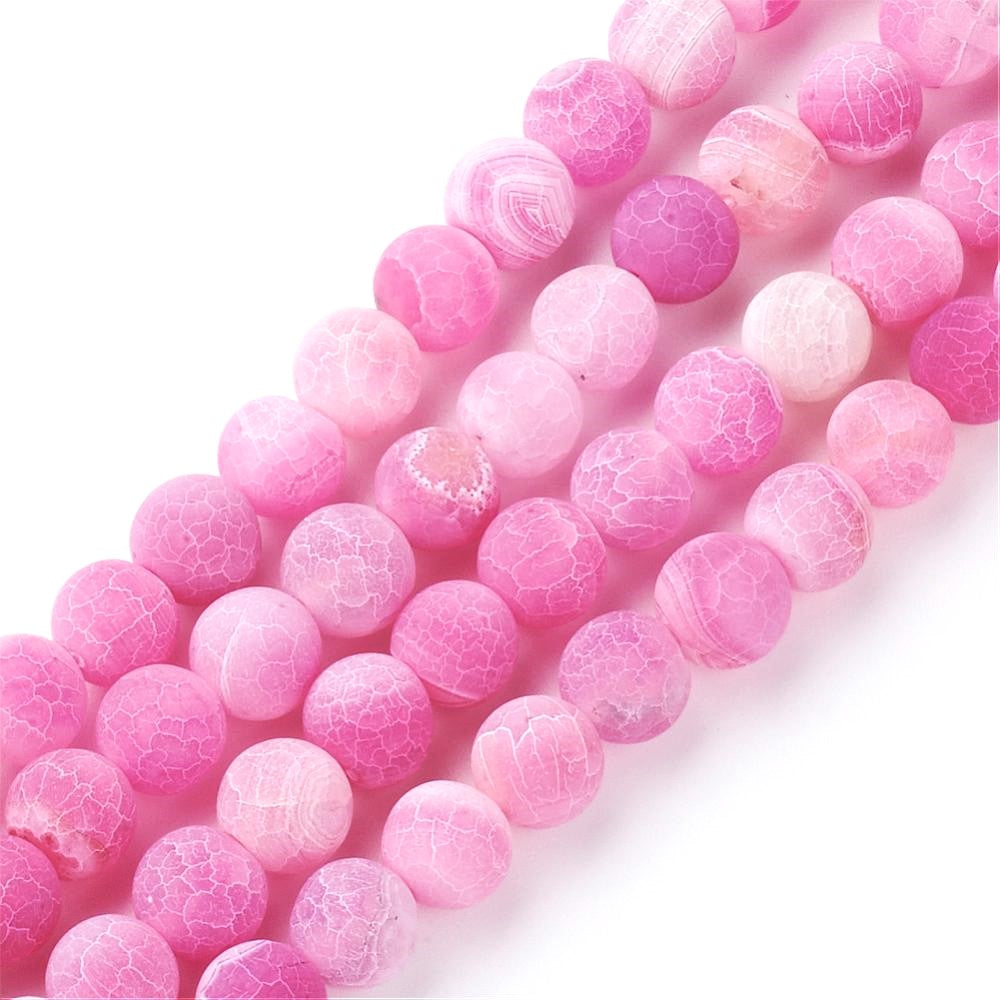 Fuchsia Cracked Agate Beads Plain Round 8mm Strand Of 45+